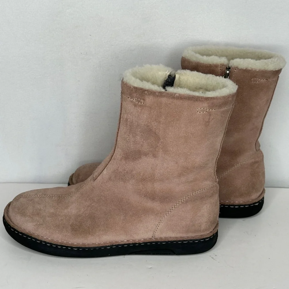 Polo Sport Ralph Lauren Dusty Pink Boots Sued Sherpa Lining Mid‎ Calf Sz 8